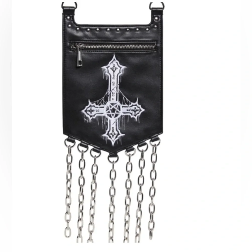 Upside down cross faux leather crossbody bag